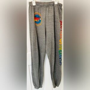 Aviator Nation Gray Joggers with Rainbow Logo
